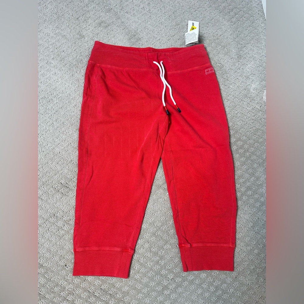 NWT sz S Tommy Hilfiger cropped casual draw string red cotton pants